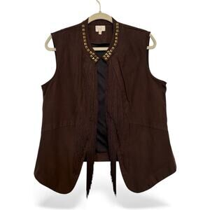 Hot in Hollywood Vest Women Large Brown Faux Suede Fringe Cowgirl Festival Rodeo